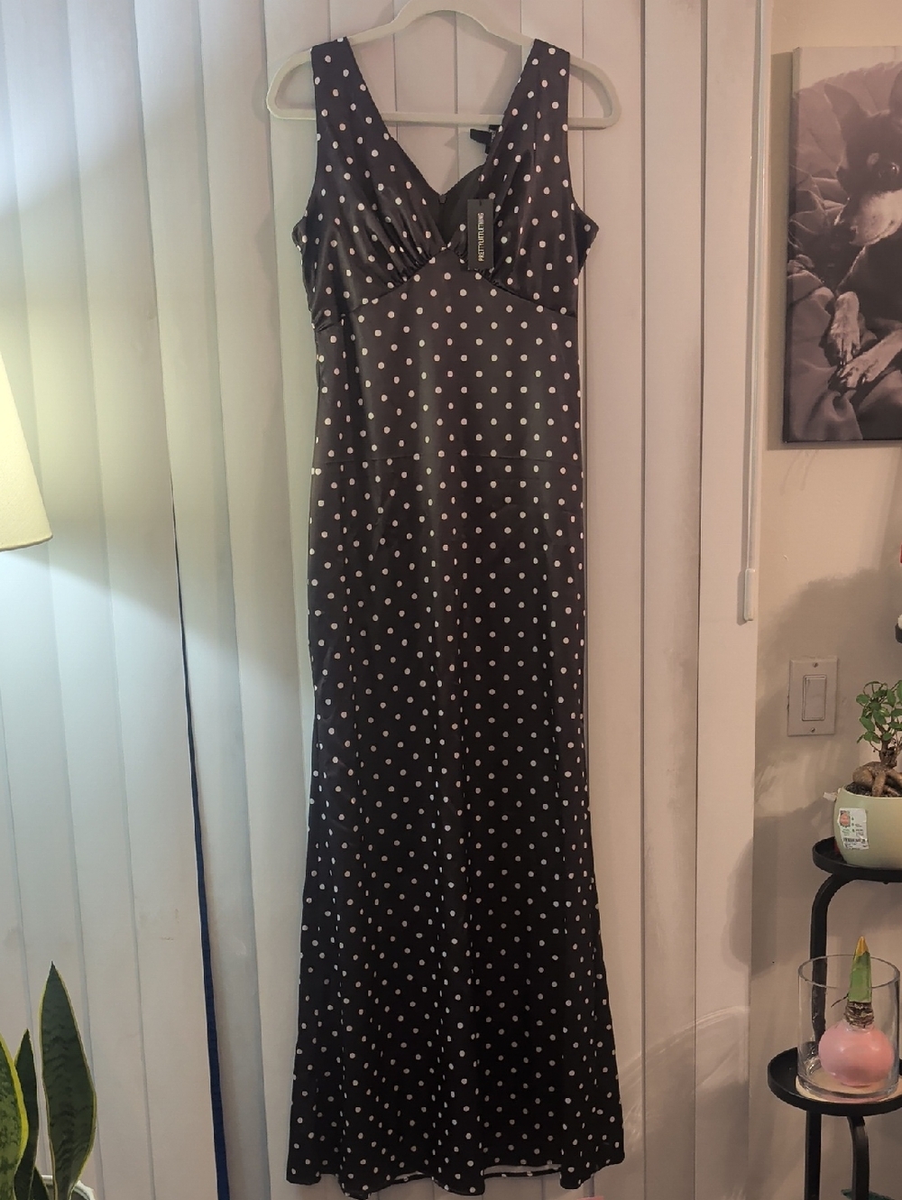PrettyLittleThing Black Maxi Dress with White Polka Dots